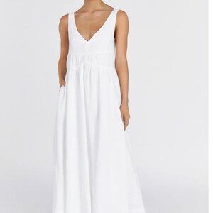 ARLO WHITE V NECK LINEN MAXI DRESS DISSH